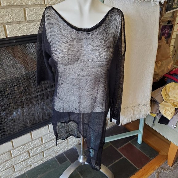 Giovanni Cavagna Asymmetric linen Open Knit Swim Cover/Tunic Top Sz XS-M - Picture 1 of 4